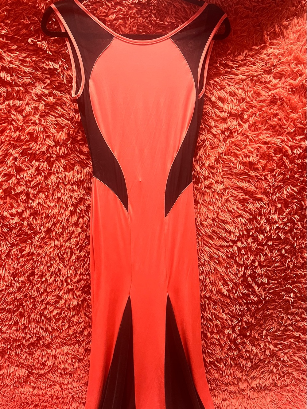 Swank Sleeveless Coral and Black Paneled Mermaid Maxi Dress Large